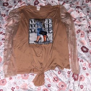 Vogue mesh sleeve long sleeve shirt